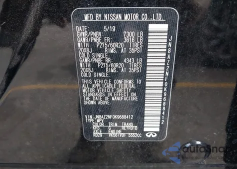 2019 Infiniti Qx80 Luxe from USA, damaged, VIN JN8AZ2NF0K9688412